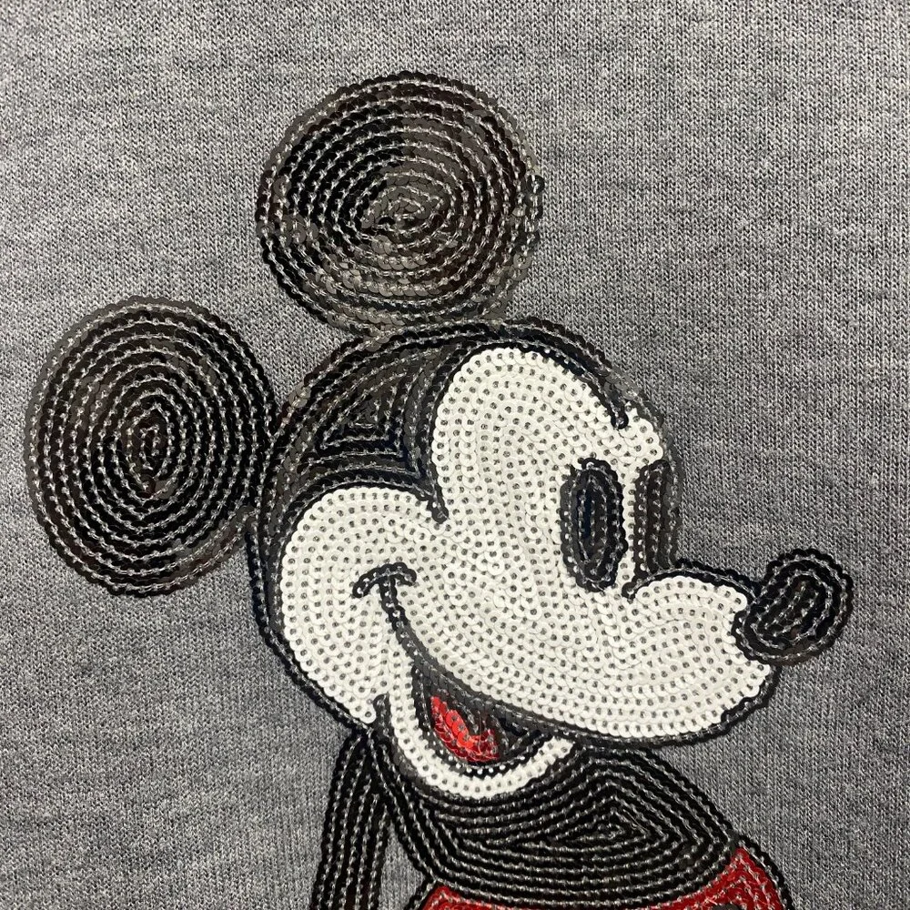 Disney Mickey Mouse Sequin Pullover Sweatshirt Heather Gray Size Large - Picture 5 of 6